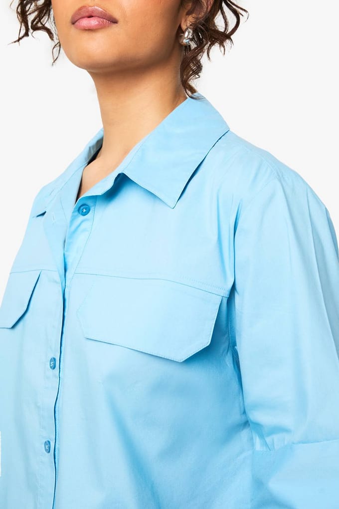 boohoo Dames Cotton Crop Shirt | Blue | Maat: 6