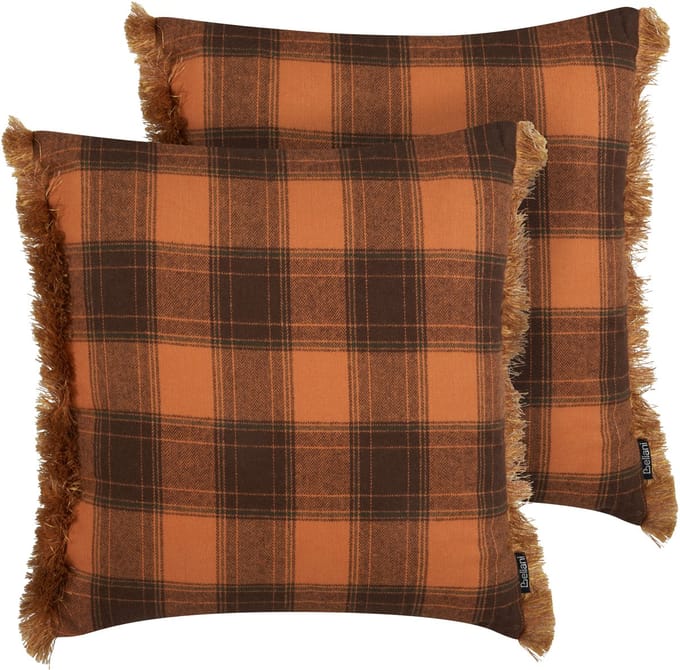 BARJA - Sierkussen set van 2 - Oranje/Zwart - 45 x 45 cm - Polyester