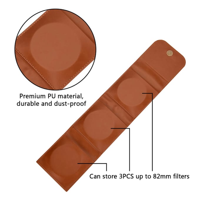 PRO TANLE Filter harde opbergtas PU lederen beschermtas Stofdichte draagtas Houdt 3 STUKS bruin