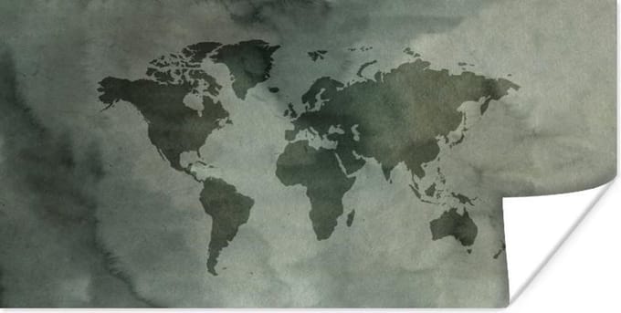 Wereldkaarten - Wereldkaart - Groen - Grijs - 160x80 cm
