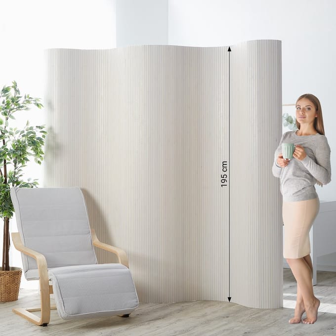 Homestyle4u Kamerscherm - 250x195 cm - Wit - Bamboe