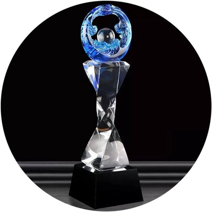 Trofee Glas - Prijzen Awards - Wedstrijd Beloning - Creatieve Belettering - 500 Gram - Blauw Transparant