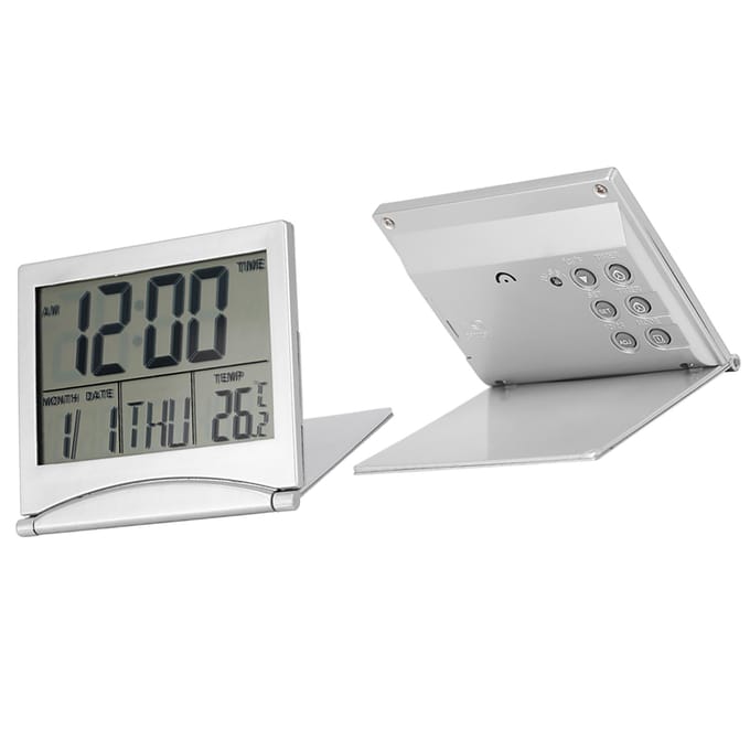 1 stuks Draagbare Opvouwbare Reis Digitale LED Wekker Temperatuur Kalender Snooze gray