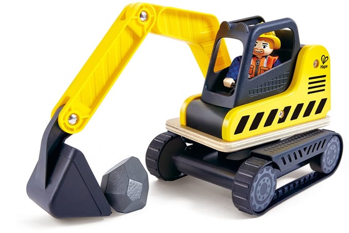 Hape Graafmachine Dig'N Dump - Speelgoed Bouwvoertuig met Draaibare Cabine en Beweegbare Schep, 24M+
