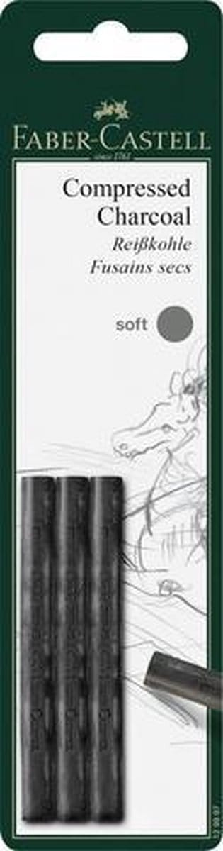 Faber-Castell houtskool - Pitt Monochrome - geperst - soft - 3 stuks op blister - FC-129997