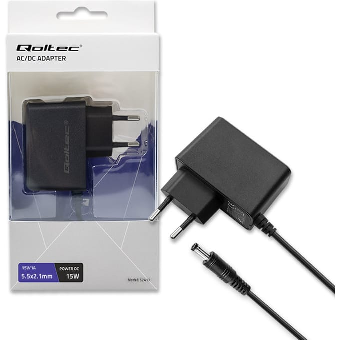 Qoltec 15W PREMIUM plug-in voeding |   15V |   1A |   5.5*2.1