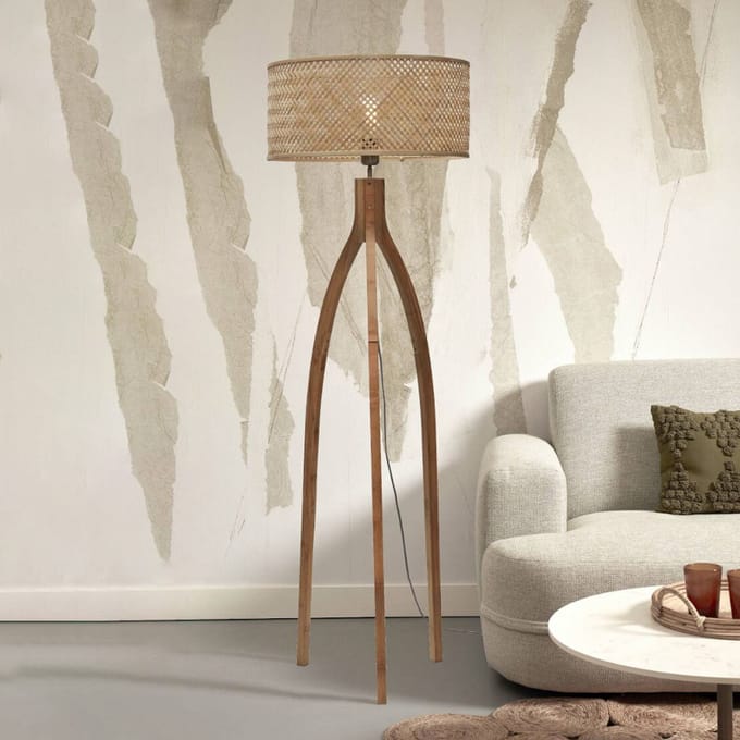 GOOD&MOJO Vloerlamp Java - Bamboe - 50x50x145cm - Driepoot - Bohemian - Staande lampen voor Woonkamer - Slaapkamer