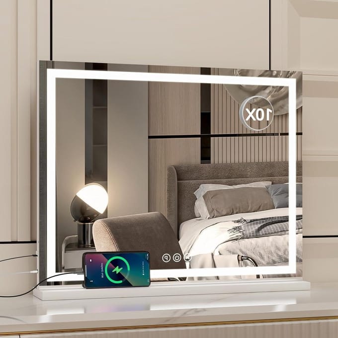 Verlichte Make-up Spiegel - Hollywood Spiegel - Schoonheidsroutine - 3 Kleurmodi - 55x70cm - Wit