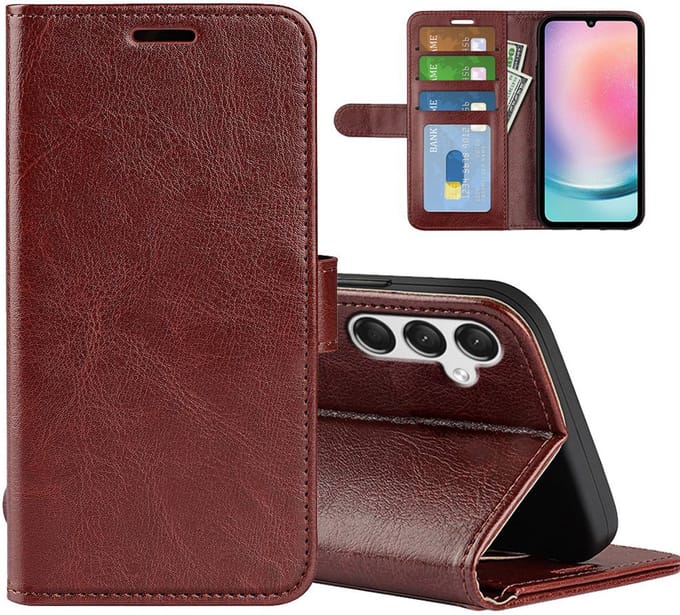 MobyDefend Hoesje - Geschikt voor Samsung Galaxy A25 - Wallet Book Case (Sluiting Achterkant) - Bruin