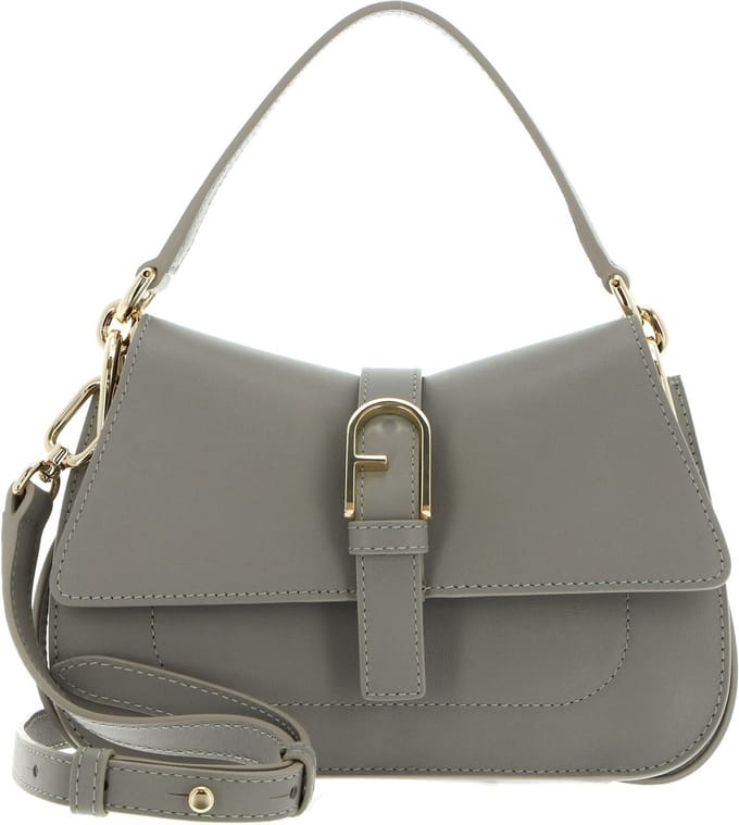 FURLA Leren Schoudertas Handtas Flow Mini Top Handle Cenere Grijs
