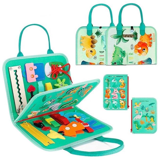 Kiddel Busy Board Dinosaurus – Montessori speelgoed & activiteitenboek – Educatief speelgoed 2 jaar – Motoriek & creatief spel