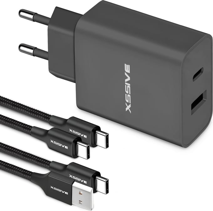 Snellader 2 Poorten met USB C Kabels 1 Meter - Universeel
