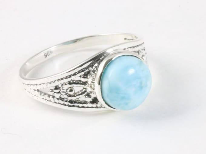 Fijne opengewerkte zilveren ring met larimar - maat 16
