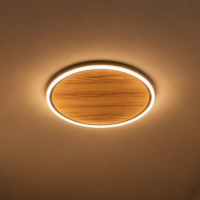 Elobra LED plafondlamp Havana S, eikenhout met knoesten/metaal, Ø 38 cm