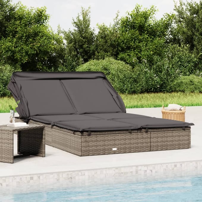 vidaXL - Ligbed - 2-persoons - met - dak - 213x118x97 - cm - poly - rattan - grijs