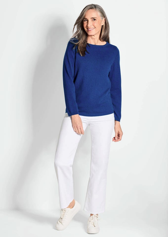 Pullover van kasjmier met boothals - koningsblauw - Gr. 38 van Goldner Fashion
