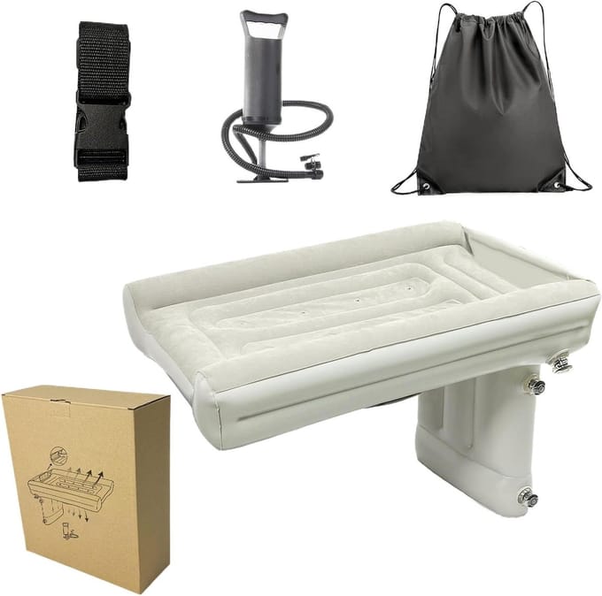 Auto Luchtbed - Opblaasbaar Slaapbed - Reizen - Met Ingebouwde Pomp - 80x50x42cm - Grijs