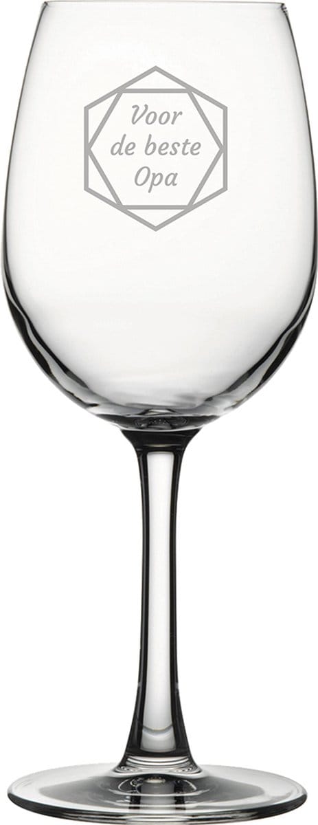 Gegraveerde witte wijnglas 36cl voor de beste Opa in hexagon