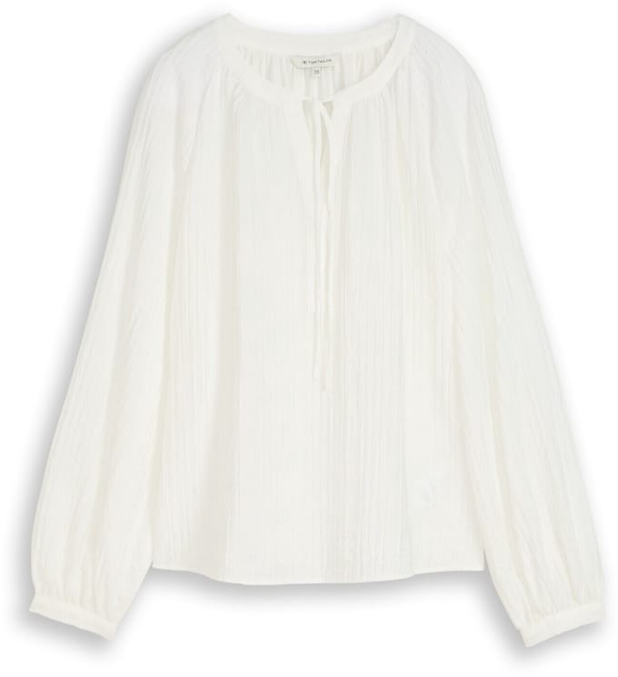 Tom Tailor - Crinkle blouse met strikband - Maat 36 - Whisper White