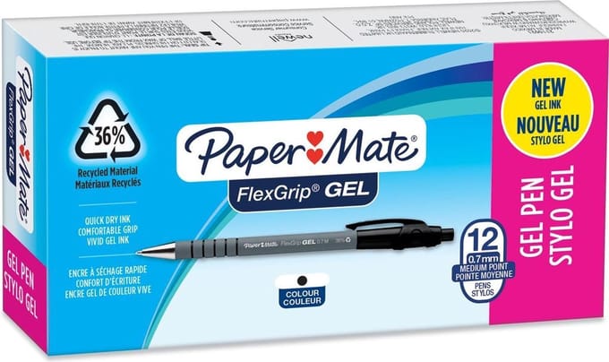 Paper Mate FlexGrip gelpennen | medium punt (0,7 mm) | zwarte inkt | 12 stuks