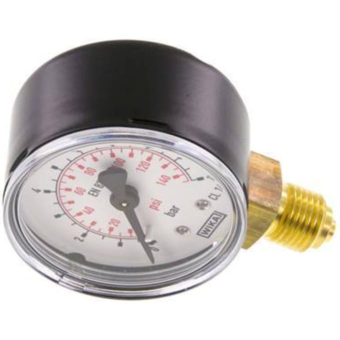 0..10 Bar Manometer Onderaansluiting Staal/Messing 50 mm Klasse 1.6