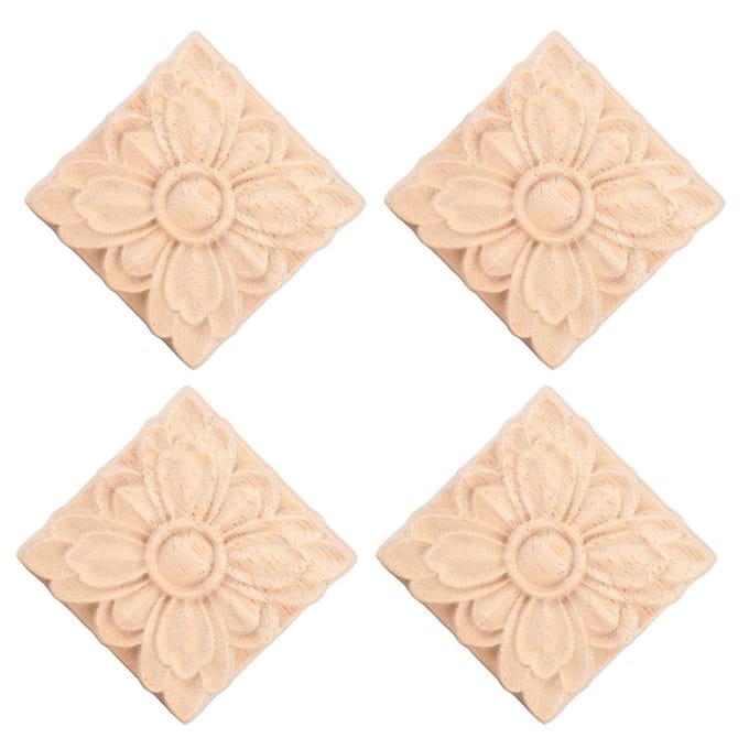 4 Pièces Fleur Sculptée Carrée Onlay Applique Porte Armoire Décor Meuble Non Peint(# 2) beige