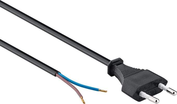 Goobay Kabel met eurostekker voor montage, 1,5 m, zwart, eurostekker (type C, CEE 7/16) > losse kabeleinden