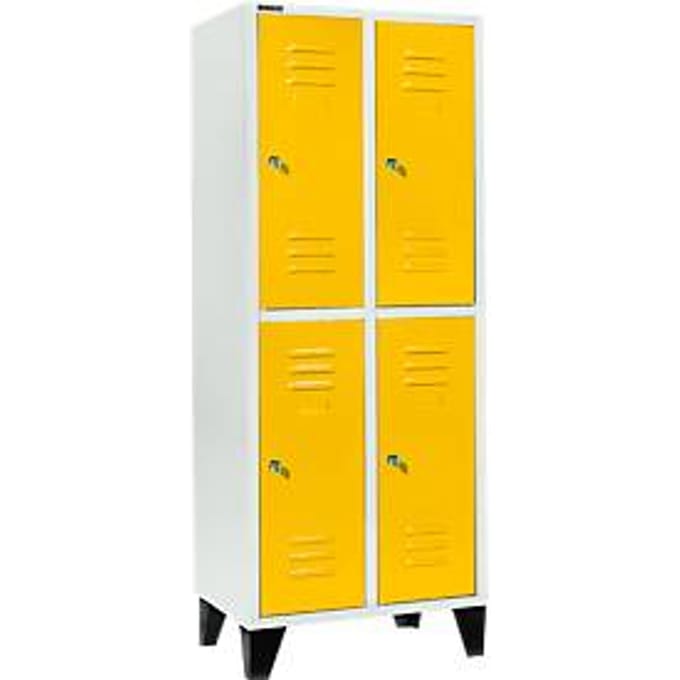 Schäfer Shop Select Kledinglocker met 2 x 2 compartimenten, 400 mm, met poten, cilinderslot, Deur koolzaadgeel
