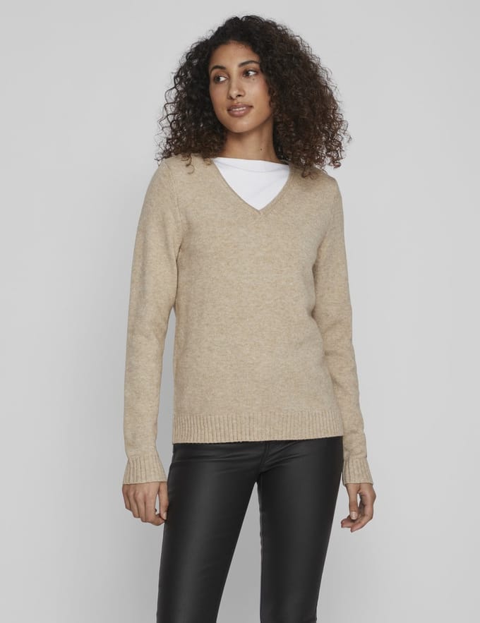 Vila Ril V-Neck L/S Knit Top Dames Trui - Maat XS