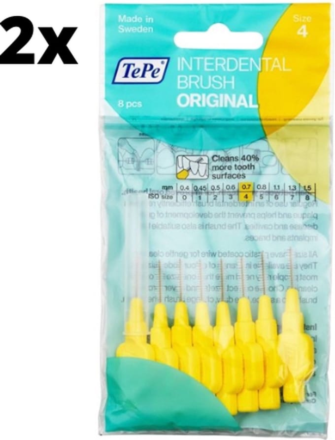 TePe Ragers Geel 0,7mm - 2 x 8 stuks - Voordeelverpakking