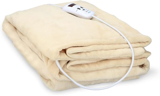 Fleece Blanket - Soft Plaid - Heated Blanket - {size} - Beige