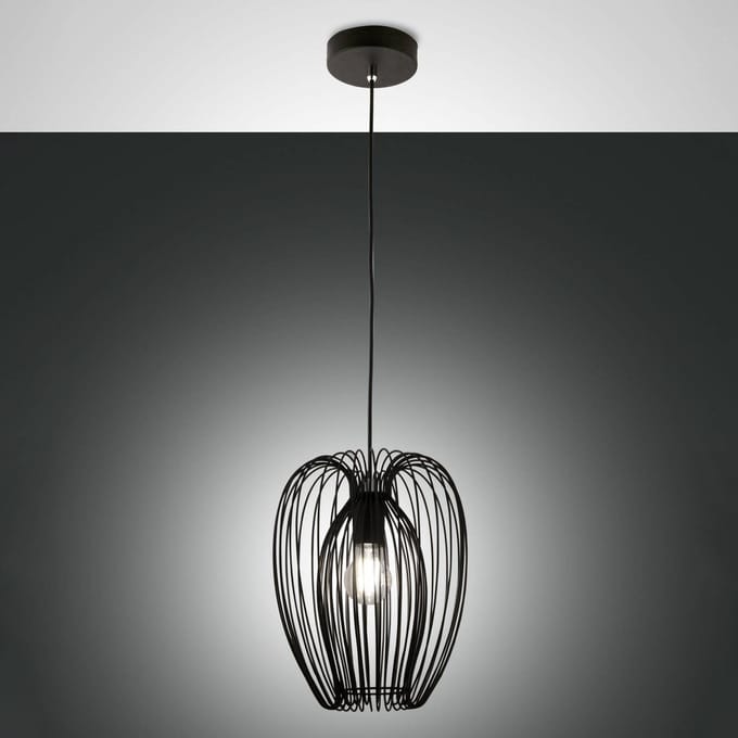 Fabas Luce Hanglamp Camp, Ø 25 cm, zwart, draadkorf