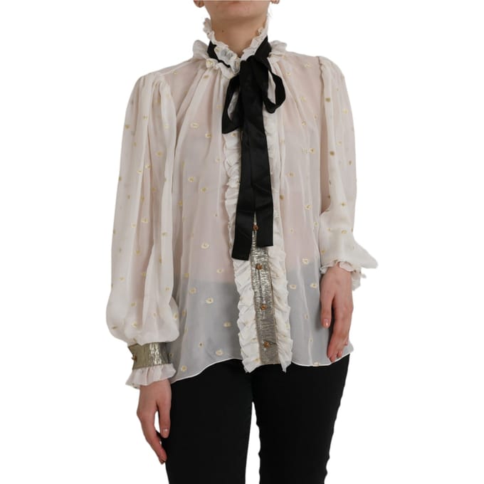 Dolce Gabbana Zijde Blouse Hoge Hals Ruffle Blouse