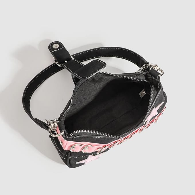 Sac à bandoulière en forme de baguette avec ceinture rose et étoile, design de niche, sac à chaîne sous les bras pour fille gray