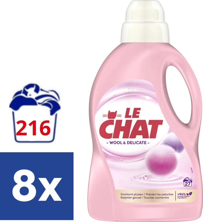 Le Chat Vloeibaar Wasmiddel Wool & Delicate - 8 x 1.35 l (216 wasbeurten)