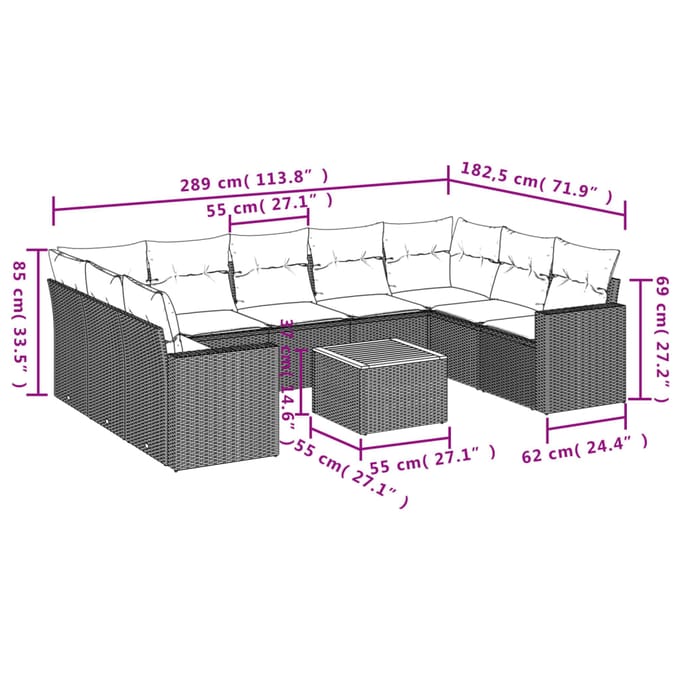 vidaXL - 10-delige - Loungeset - met - kussens - poly - rattan - grijs
