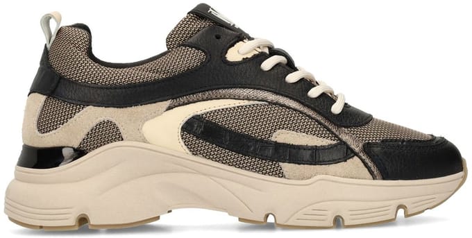 Manfield - Dames - Zwarte leren sneakers - Maat 37