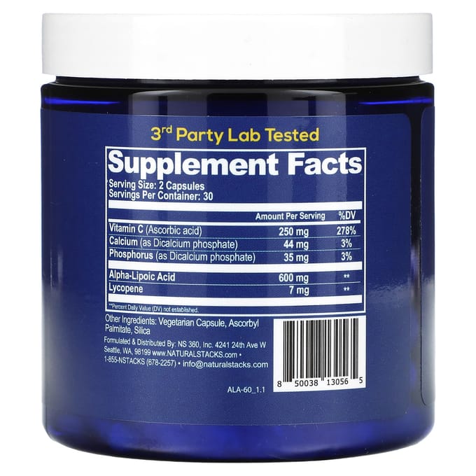 Natural Stacks, ALA+ Advanced Brain Antioxidant, 60 vegetarische capsules