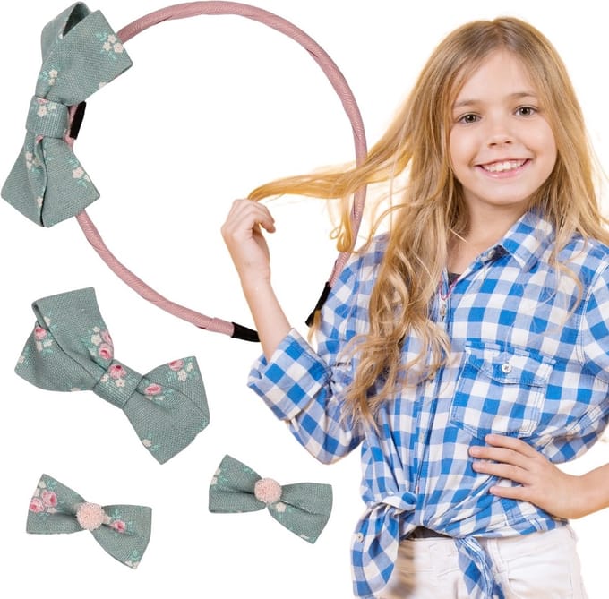Zeegroen Roze Haaraccessoires Set - Haarband + 3x Haarspeldjes van Nella