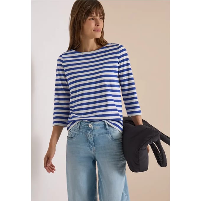 Basic Shirt met boothals en strepen