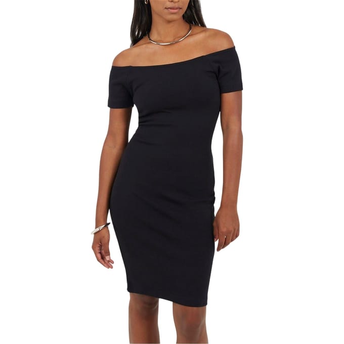 Brave Soul dames off-shoulder korte mouw bodycon jurk (zwart)