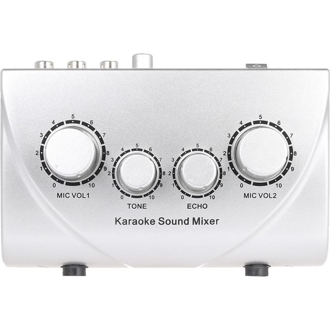 Karaoke Sound Mixer Dubbele microfooningangen met kabel N-1 Zilveren Amerikaanse stekker US Plug