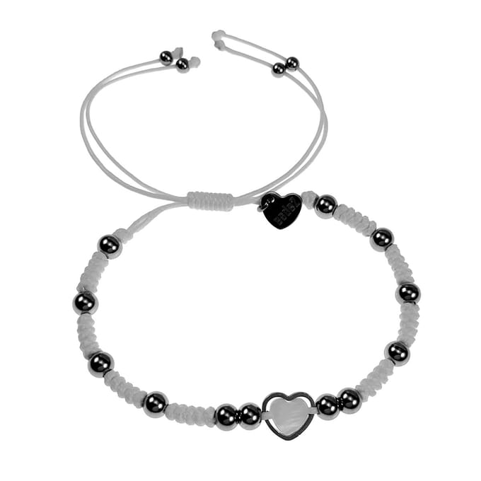 Handgemaakt Armband - Hart Zoetwaterschelp - RVS - Dames - Witte Macramé Armband - Verstelbaar