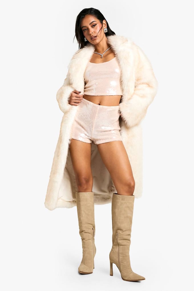 boohoo Dames Sequin Hotpant | Champagne | Maat: 14