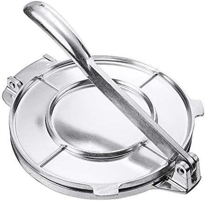 Tortilla Maker - Deeg Pers - Thuis Eten Maken - Duurzaam Aluminium - 20 cm Diameter - Zilver
