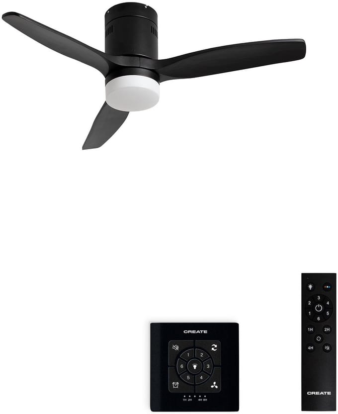 CREATE - Plafondventilator 40W silent 100% hout - S - Met licht - Controller voor wandmontage - WIND CALM NATURAL WOOD