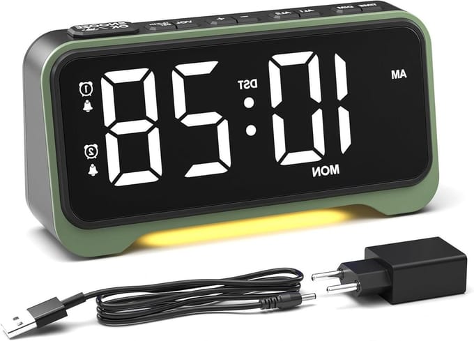 Digitale Wekker - LED Klok - Wakker Worden - Dubbel Alarm Instelbaar - 7-Inch Display - Groen