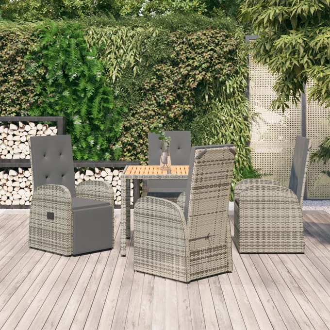 vidaXL - 5-delige - Tuinset - met - kussens - poly - rattan - grijs
