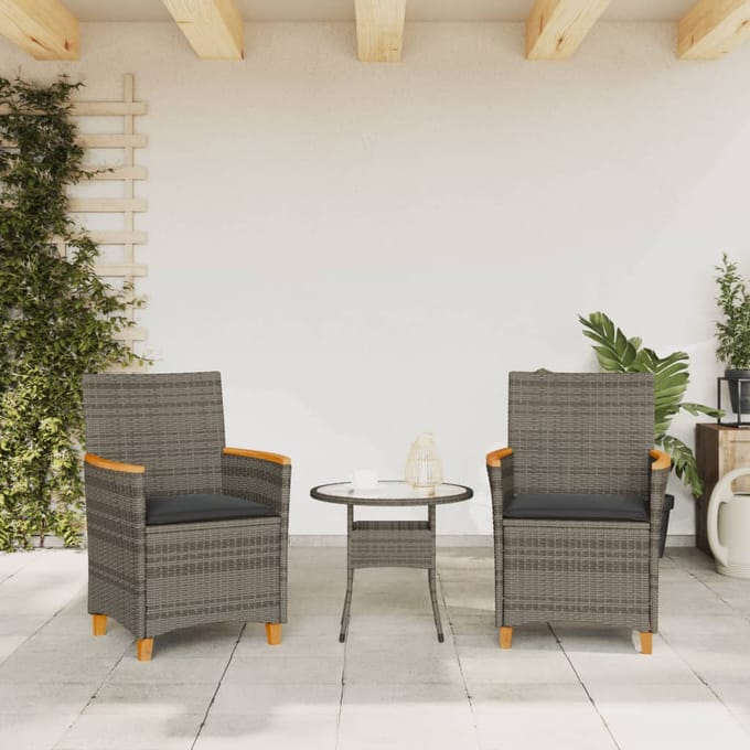 vidaXL - Tuinstoelen - 2 - st - met - kussens - poly - rattan - en - massief - hout - grijs