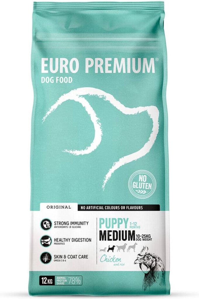 Euro-Premium Puppy Medium Kip - Rijst 12 kg